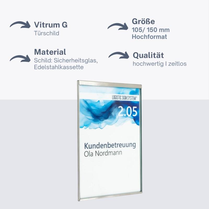 Tuerschild Vitrum G aus Glas und Edelstahl 150 105 mm